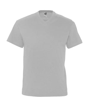 Schlauchförmiges Gestrick. Geklebter Nacken. Gerippter V-Ausschnitt. Ärmel und Saum mit Doppelnadel. Stoffgewicht: 150 g/m². Material: 100% ringgesponnene, halbgekämmte Baumwolle, Grau meliert: 85% Baumwolle/15% Viskose, Asche: 98% Baumwolle/2% Viskose. Brustumfang (Passform): S(36/38), M(38/40), L(41/42), XL(43/44), XXL(45/47).