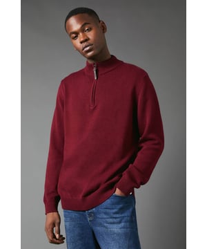 Pure Cotton Half Zip Funnel Jumper from Maine. Super-soft in texture and made from the premium fabrics, opt for this smart men's funnel jumper. Boasting cosy long sleeves, a high collar neckline with a zip-up front and a tailored cut finish for the perfect fit. Crafted from 100% Cotton. Wash at 40. Model wears a Size M.