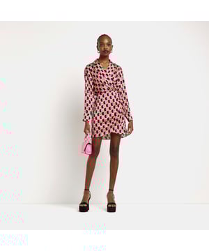 Printed fabric, Wrap design, Notched lapels, Long sleeves, Mini length, Our model wears a UK 8 and is 175cm/5'9'' tall
