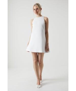 Statement Bow Structured Satin Bridal Mini Dress