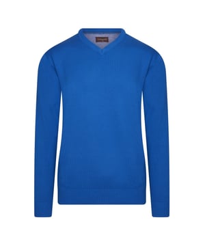 Cappuccino Italia pullover voor heren. De pullover is gemaakt van 50% katoen en 50% acryl en heeft een normale pasvorm.  Merk: Cappuccino ItaliaModelnaam: PulloverCategorie: heren pulloverMaterialen: katoen, acrylKleur: royal blauw