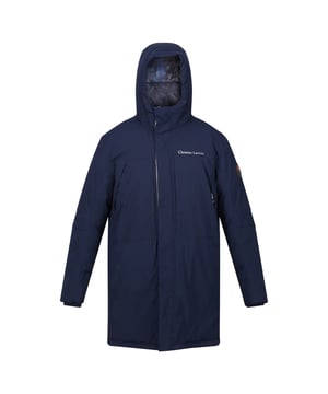Material: 100% Polyester. Lining: Baffled, Contrast, Feather-Free. Fabric: Stretch. Design: Embroidered, Sleeve Patches, Text. Fabric Technology: Breathable, Durable, Insulating, Isotex 10000, Water Repellent, Waterproof. Adjustable Shoulder Strap, Feather Free Down Fill, Padded, Piping Detail. Cuff: Fitted, Inner Ribbed. Neckline: Hooded. Sleeve-Type: Long-Sleeved. Hood Features: Concealed, Grown On Hood. Length: Long. Pockets: Mesh Pocket, 2 Lower Pockets, 2 Chest Pockets. Fastening: Full Zip, Stud. 10000g/m²/24hrs. Warmth Rating: 10000. Sustainability: Eco Friendly, Made from Recycled Materials.