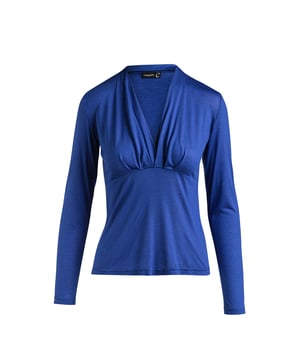 Jersey top van micromodaal-kasjmier. Lange mouwen met een imitatiewikkeleffect aan de voorkant voor een diepe V-hals. Naad onder de buste.
