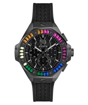 Deze Philipp Plein Plein Chrono Royal Chronograaf Horloge voor Unisex is het perfecte tijdstuk om te dragen of cadeau te geven. De zwarte 42 mm ronde kast in combinatie met de comfortabele zwarte siliconen horlogeband zorgt ervoor dat je van dit prachtige tijdstuk kunt genieten zonder enige concessies. Aangedreven door een hoogwaardig kwartsmechanisme en waterbestendig tot 5 bar, blijft je horloge tikken. De Chrono Royal 42 mm is het ultieme modeaccessoire in het exclusieve universum van Philipp Plein. Dit chronograaf horloge heeft de functies: stopwatch, 24-uurs weergave, fluorescerende wijzers en fluorescerende cijfers. Hoogwaardige zwarte siliconen band van 20 cm lengte en 21 mm breed met een gespsluiting. Kastdiameter: 42 mm, kastdikte: 12 mm, kastkleur: zwart en wijzerplaatkleur: zwart.