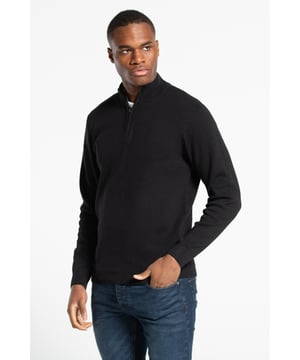 This 1/4 zip jumper from Kensington Eastside is a wardrobe essential. This jumper features ribbed elasticated details on the 1/4 zip funnel neck, cuffs, and hem. This jumper is made from cotton blend fabric, ensuring comfortability and warmth.
