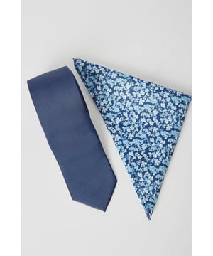 Navy Tie And Ditsy Pocket Square