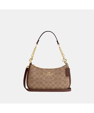 Teri Shoulder Bag in Signature Canvas with Chain Strap, Two credit card slots
 Inside multifunction pocket,  Length: 24.50 cm,  Width: 7.50 cm,  Height: 15.50 cm