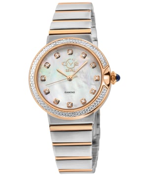 Reloj GV2 para Mujer de Diamante Suizo de la Colección Sorrento
Caja Redonda de Acero Inoxidable 316L de 33mm. Bisel Cortado en Diamante de IPRG
Dial Blanco de Madreperla, 12 Diamantes
Corona Rosa de Empuje/Tirón
Brazalete de Acero Inoxidable de Dos Tonos SS/IP Oro Rosa con Cierre de Despliegue
Cristal de Zafiro Antirreflejo
5 ATM (50 Metros, 165 Pies)
Movimiento de Cuarzo Suizo Ronda 763