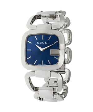 Movement: Quartz Display: Analog Band Material: Stainless Steel Case Material: Stainless Steel Style: Casual Brand: Gucci Gender: Women's Water Resistance: 30 meters Model: YA125405 Strap Color: Silver Case Color: Silver Face Color: Blue Case Size: 30 mm Band Type: Bracelet/Link Band Shape: Square EAN: 0731903316706 UPC: 731903316706