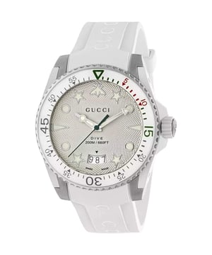 Manufacturer Product Number: YA136337Category: WatchesBrand: GUCCIWatch Markers: DotsWater Resistant: 200 MetresRecipient: UnisexMovement: QuartzCase Material: Stainless SteelDial Colour: GreyStrap Material: SiliconeDiameter: 40mmBrand Collections: Gucci Dive
