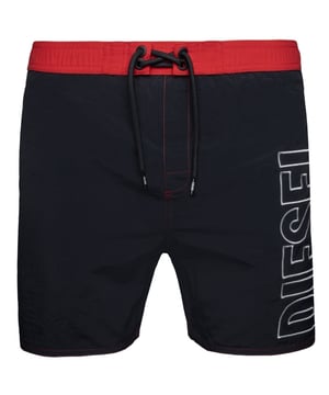 Diesel zwarte herenzwemkleding, 100% polyester, Diesel-branding, trekkoorden, zwarte zwembroek
