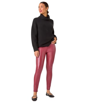 Coated Faux Leather Jeggings from Roman. A twist on the classic faux leather leggings, this pair have all the intricate details you would find on denim. Functional back pockets and belt loops make these jeggings practical and easy to style. They have flattering stitch detail for extra interest. Cut in a skinny style from a stretch woven fabric these are designed to pull on for fuss free fashion!