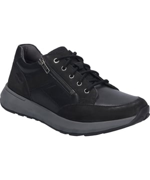 Mit dem Cameron 06 präsentiert JOSEF SEIBEL einen Sneaker, der mehr ist als nur ein Schuh; es ist eine Verkörperung von modernem Komfort und handwerklicher Perfektion. Gefertigt aus hochwertigem Nubuk-Kalbsleder, bietet dieser Sneaker eine unwiderstehliche Kombination aus Eleganz und Langlebigkeit. Die schwarze Farbgebung, sowohl am Schuh als auch an der Sohle, verleiht ihm eine vielseitige und zeitlose Ausstrahlung, die in keiner Herrengarderobe fehlen sollte. Dank der innovativen EVA-TR Sohlenkombination genießt du bei jedem Schritt Flexibilität und Rutschfestigkeit, während das Mikrofaser-Fußbett einen unvergleichlichen Tragekomfort sicherstellt und zudem die Möglichkeit bietet, es durch ein orthopädisches Fußbett zu ersetzen. Die Schnürung sorgt für eine individuelle Passform und die Strobel-Machart, eine traditionelle Fertigungsmethode, garantiert eine langlebige Verbindung von Schaft und Sohle, was die Stabilität des Sneakers verstärkt. Ob bei einem Spaziergang im Freien oder als Teil deines Streetwear-Outfits, der Cameron 06 ist der ideale Begleiter für sämtliche Freizeitaktivitäten. JOSEF SEIBEL setzt mit diesem Modell auf nachhaltige Qualität und fernab von Fast Fashion, auf Schuhe, die Begleiter für viele Jahre sind. Erlebe den modernen Komfort, perfekte Passform und Funktion, eingebettet in die traditionelle Handwerkskunst, die JOSEF SEIBEL auszeichnet.