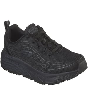 Experience maximum comfort with the safety you can depend on in the Work Relaxed Fit: Skechers Max Cushioning Elite™SR shoe. This slip-resistant work sneaker features a lace-up front in a durable mesh knit fabric and synthetic upper.