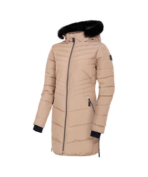 100% Polyester. Filling: Iloft Ecofill, Recycled. Design: Plain. Fabric Technology: Ared 10000, Breathable, DWR Finish, PFC Free, PFOA Free, PFOS Free, Showerproof, Thermal, Waterproof. High Warmth, Padded, Twin Zipped Slits. Neckline: Hooded. Sleeve-Type: Long-Sleeved. Hood Features: Adjustable, Detachable Faux Fur Trim. Length: Mid Length. Pockets: 2 Lower Pockets, Zip. Fastening: Two Way Zip. Sustainability: Made from Recycled Materials, Sustainable Materials. 6 UK: 30 in. 8 UK: 32 in. 10 UK: 34 in. 12 UK: 36 in. 14 UK: 38 in. 20 UK: 45 in. 18 UK: 43 in. 16 UK: 40 in.
