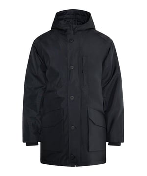 In klassieke stijl is deze winterjas van Mo jouw 24/7 outdoor-metgezel. Het robuuste, licht glanzende materiaal is gecoat en waterafstotend en de lichte vulling zorgt voor een warme isolatie. De grote capuchon biedt bescherming, net als de ritssluiting verborgen onder de knoopsluiting. Een praktische borstzak en de interne geribde manchetten aan de mouwen maken het model compleet.  Parka
