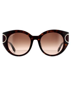 Las gafas de sol Salvatore Ferragamo SF840SA 214 Tortoise Brown Gradient son un estilo de ojo de gato chic, fabricadas en metal y plástico con bloques de color en contraste en el borde exterior de las monturas.
