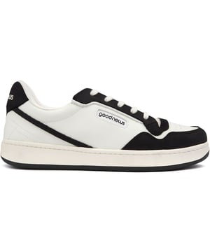 Introducing The Good News Mack Trainers - The Perfect Blend Of Style And Sustainability. Made With An Upper Material That's 80% Bio Veg, With 100% Recycled Mesh Lining And A Sole Material That's 70% Natural Rubber, These Black And White Trainers Are A Step Towards A Greener Future. The Retro-inspired Trainers Are Ready For Your Urban Adventures And Every Day Chores.