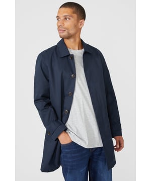 Introducing the men's trench coat, a timeless and sophisticated addition to your wardrobe. Crafted from smart cotton mac fabric, this coat combines style and functionality effortlessly. With its classic, it exudes elegance and versatility, making it suitable for both formal and casual occasions. The trench coat features a sleek design, complete with a button-up front, adjustable waist belt, and spacious pockets. Stay comfortable and stylish in any weather with this must-have outerwear piece.