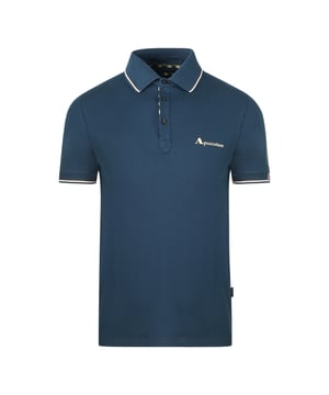 Aquascutum Markenlogo Blaues Polohemd. Markenlogo, kurze Ärmel. Stretch Fit 95% Baumwolle 5% Elastan. Normale Passform, fällt größengerecht aus. QMP024 81