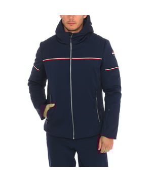 Waterproof jacket Vuarnet.
 Adjustable hood.
 Front zipper opening.
 One zipper pocket on the sleeve.
 Two zippered hand pockets
 Two internal zipper pockets.
 Brand logo on one sleeve.
 Composition: 82% Polyamide, 18% Elastane
 Care:
Wash at maximum temperature 30º.
 Iron at low temperature.
 Do not use dryer.
 Do not use bleach.
 Do not dry clean.