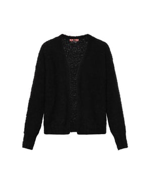 Geef je garderobe een boost met dit vest met open structuur. Dit gebreide vest heeft een pluizige textuur, een V-hals, een opening over de volledige lengte aan de voorkant en lange mouwen met geribde manchetten. De zachte, pluizige stof geeft het een ombre-look, terwijl het merklabel aan de achterkant van de halslijn een vleugje verfijning toevoegt aan dit gestructureerde vest.  Vest