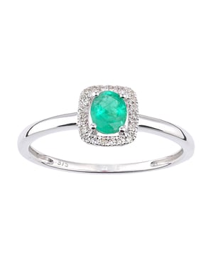 Oro blanco de 9 quilates (375): 1,15 g; # Diamante: 0,08 quilates; # Esmeralda: 0.35ct