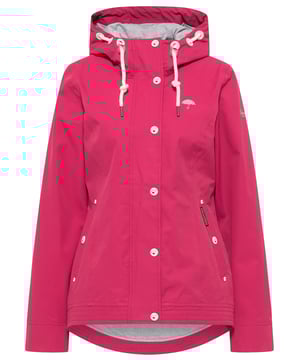 Gewohnt innovativ gearbeitet ist diese Regenjacke von Outdoor-Profi Schmuddelwedda. In ihrer leichten A-Form mit abgerundetem Saum verfügt sie über ein beschichtetes, atmungsaktives Material, das wind- und wasserdicht ist. Zudem ist die Jacke mit einem hohen Baumwollanteil ausgestattet, was ihr einen samtigen Griff verleiht. Ein weiches Jersey-Melange-Innenfutter sorgt zudem für ein angenehmes Tragegefühl. Eine große Kapuze mit Tunnelzug und Kordel, ein verdeckter Reißverschluss und der hohe Stehkragen optimieren zusätzlich die Outdoor-Performance. Gravierte Ösen und Druckknöpfe sowie der markentypische Regenschirm auf der Brust verleihen der Jacke den charakteristischen Schmuddelwedda-Look.  Regenjacke