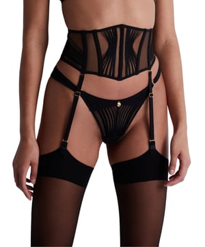 Aubade X Cindy Bruna Sumptuous Waves Waist Cincher. Part of the Cindy Bruna Aubade Collection. High rise waist cincher with detachable suspenders, sheer tulle, embroidery and comfortable underwiring. This product is hand-wash only.