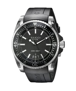 Model: YA136204Manufacturer Part Number: YA136204EAN: 0731903358188Movement: QuartzDisplay: AnalogDial Color: BlackDial Diameter: 45 mmDial Thickness: 12 mmDial Material: Stainless SteelCase Color: SilverCase Material: Stainless SteelWaterproofing: 200M (20ATM)Bezel: Ratchet Unidirectional Rotating BezelGlass Type: Scratch-resistant SapphireIndex: Sticks and FiguresShape: RoundDate: YesGender: MenStyle: SportsPattern: Brand LogoCollection: Gucci DiveBracelet Color: BlackBracelet Material: Rubber / SiliconeBracelet Width: 22 mmBracelet Closure: Folding Clasp