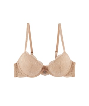 Romantische push-up bh van kant van EMPORIO ARMANI. De smalle, discrete bandjes geven de delicate bh een stevige pasvorm. Het ingewikkelde golfpatroon en de speelse logohanger benadrukken het verleidelijke ontwerp.
