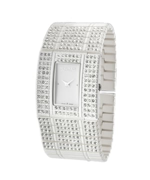 Haurex italy: honey women's watch - white dial, pvd white ss bracelet w swarovski