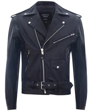 Perfect fusion of cutting edge and elegance this beautifully crafted slim fit leather jacket is this season's must have fashion accessory. Imbued with a classic biker spirit, personified by stud epaulettes at the shoulder and zipped gauntlet cuffs for a more customised fit. This stylish garment is further brought to life through an off centred YKK zip front, accentuated by wide notch lapels, shoulder epaulettes and adjustable belt at the waist. Short in length and close fitting, this chic biker jacket exudes style. Available in other colours.