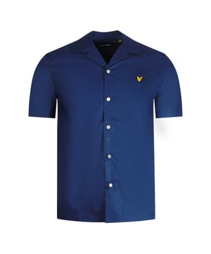 Camisa azul marino de Lyle & Scott, hecha en China, 100% algodon, manga larga, corte estandar, se ajusta a la talla real, cierre con botones, camisa resort