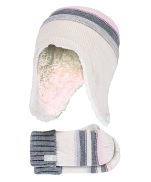 Children love winter, but without the right hat and gloves, they can quickly get too cold to enjoy it! The Heat Holders range of children’s thermal hats, mittens and gloves will keep them warm whatever the weather. With hi-tech HeatWeaver® thermal lining to keep kids warm even in the very coldest conditions, this range of hats and mittens are warm, comfortable, and stylish! For active kids, there are stylish hats and gloves to keep your child's ears warm no matter how long they stay outside! This range of girls hats and mittens features Heatweaver insulation which is a plush fur-like lining that maximises the amount of warm air held close to the skin, keeping your kids heads, ears and hands warmer for longer! Heat Holders are recognised for their incredibly warm use of materials especially, their developed thermal yarn which provides high performance insulation against cold with superior moisture breathing abilities. Crafted with stretchable construction, these hats and mittens contours around the natural shape of your child's head and hands for a better, improved fit. If you're looking to keep your daughter warm with the perfect Winter essentials, these hats and mittens will do just the trick! Featuring striped colours and designs, these matching hats and gloves are lined with soft thermal inner brushed lining that maximises warmth and comfort. The mittens have a long turn over cuff enabling your child to adjust the length of the mitten around your wrist. The flappy ears fit loosely yet comfortably around the ears to retain heat and warmth close to the skin.
