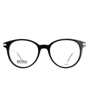 Hugo Boss Round Unisex Black Gold BOSS 1270  Glasses are a dashing round style crafted from lightweight acetate. The slender temples feature the Hugo Boss logo for brand authenticity.