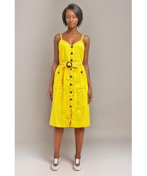 Crafted from durable yet breathable cotton, this dress features a strappy design, button-down detail, and practical pockets for ultimate comfort and convenience. Style it effortlessly with sandals for a casual day out or dress it up with wedges for a chic evening look. Fit: Relaxed Fit, Sizing: As expected