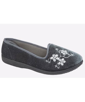 Classic, stylish, and comfortable, these Zedzzz Jenny slippers are presented with a chic embroidered design on a soft velour upper, with a padded footbed perfect for relaxing in and around the house.- Velour upper
- Embroidered floral design
- Slip on design
- Padded footbed
- Textile Covered Injected PVC Sole