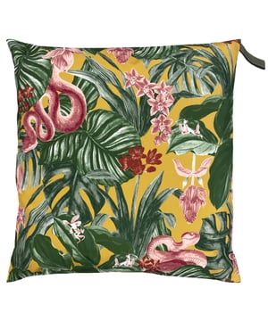 Get lost amongst the tropical floral jungle with the Medinilla outdoor cushion. Delve deep amongst the tropical foliage to discover an exotic array of snakes hiding in their natural habitat. The perfect addition to your garden!