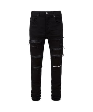 Experience the ultimate in modern design with our Jeans. Elevate your style game with these innovative jeans that are sure to turn heads and make a statement. Perfect for fashion-forward individuals looking to stand out from the crowd and make a lasting impression!, Skinny Fit, 92% Cotton, 6% Elastomultiester, 2% Elastane, Amiri Black Jeans, Brand Embossed Black Amiri Badge, Black Jeans