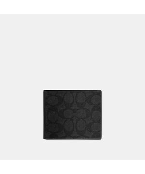 Coin Wallet in Signature, Four credit card slots
 Full-length bill compartment
 Snap coin pocket,  Length: 11.00 cm,  Width: 2.00 cm,  Height: 9.50 cm