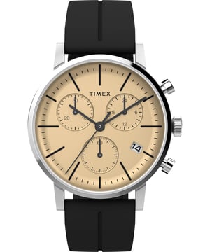 Dit Timex Heren horloge beschikt over een Quartz binnenwerk. De kast (40 mm mm) is vervaardigd uit RVS (Zilverkleurig) en heeft een Mineraalglas. De band is Zwart Siliconen. Dit horloge uit de Timex Midtown reeks is een mooi en tijdloos geschenk. Verras jezelf of iemand anders met dit cadeau. Bovendien geniet u hierbij van 2 jaar garantie tegen alle fabricagefouten.