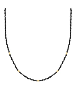 Are you looking for an enrichment for your jewelry box and have a penchant for modern healing stone designs? Then this necklace from the Glanzstücken München label is made for you. A strand of natural stone beads made of faceted spinel decorates your neckline and fascinates with the dark mysticism of the gemstone. Metal beads made of yellow gold-plated sterling silver create shimmering contrasts. The spinel not only looks elegant, but is also considered an encouragement that promotes a confident attitude to life. An extension chain with a spring ring clasp ensures a high level of comfort and a perfect fit in the décolleté.