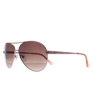Guess Aviator Womens Shiny Rose Gold Brown Gradient GU7470-S  Sunglasses are a delicate aviator with beautiful eye-catching diamante's along the brow bar. The metal temples are completed with the Guess logo and subtle plait for a soft feminine look. Plastic temple tips and nose pads ensure comfort making these the perfect choice for all day wear.