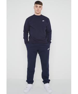 Nike Mens Crewneck Clubfleece tracksuit set.           
Crafted from a Brushed Back Fleece.           
Ribbed Crewneck, Cuffs and Waist.          
Classic Nike Logo Embroidered on the Left Chest.               
80% Cotton, 20% Polyester.           
Machine Washable.           
Available in Black, Navy, Grey.