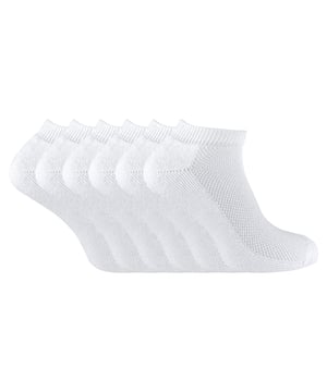 Trainer socks are an essential part of our sock drawers. When the warm summer weather hits we finally start to wear them frequently, not just for sport but for casual everyday wear. But, they might only last one season, especially if they are cheap, low quality and made from regenerated cheap cotton material. We have developed a trainer socks made of luxurious natural bamboo to raise the bar on ordinary cotton socks and improve the quality. Bamboo as a fibre is luxuriously soft thanks to its natural properties and is far superior to cotton. Bamboo also wicks moisture away from the foot naturally. So, if you are sweating a lot because you are playing sports or the weather is scorching hot then you will find that your feet will sweat much less than if you were wearing normal cotton trainer socks. This also means you will have less chance of developing blisters on your feet. Its great incorporating bamboo as a fibre into your socks, but if they are not knitted in the right technical fashion then the bamboo is useless. These socks have a smooth toe seam to reduce irritability around the end of your foot, important especially if you are running or playing sports. These trainer socks also have honeycomb ventilation panels to increase the breathability of the socks to improve their moisture wicking abilities. The top of the socks does not hug your ankle too tightly either to improve comfort. These bamboo trainer socks are available in two colours including black and white. They are available in 2 sizes in 6-11 UK 7-12 US 39-45 EU and 11-14 UK 12-15 US 46-50 EU for additional comfort..