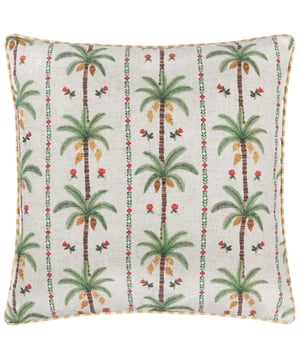 Enhance your living space with the Okara Palm Piped Cushion. Featuring a hand-painted design that juxtaposes delicate florals with bold palm tree motifs, this cushion offers a refined yet relaxed aesthetic. The textured linen-look fabric adds depth and versatility, while the piped trim provides a refined finish. With its intricately patterned reverse, this cushion effortlessly blends modern and tropical inspirations, making it an ideal accent for a variety of interior styles. Perfect for those who appreciate the beauty of nature and the charm of thoughtful design.