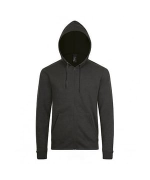 Herren-Kapuzenpullover. Mit überschnittener Schulter. Gebürstete Rückseite aus Fleece. Kapuze mit Kordelzug aus eigenem Material. Durchgehender Frontreißverschluss. Zwei Vordertaschen. Gerippte Bündchen und Saum. 260 g/m². Material: 50% Baumwolle, 50% Polyester. Herren-Brustumfang (in Zoll): S(36/38), M(38/40), L(41/42), XL(43/44), XXL(45/47).