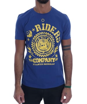 Nuevo con etiquetas  
Cuello redondo de manga corta  
Color azul  
Impresión del motivo amarillo RIDERS  
Detalles del logo  
Hecho en Italia  
Material: 100% algodón
