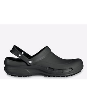 No one needs or deserves comfortable ergonomic shoes more than people working in food service, hospitality and health care
- Re-designed based on Crocs original shoes, these new clogs for men and women incorporate workplace-friendly features
- Crocs Bistro clog uses a new tread design, Crocs Lock, provides slip resistance that exceeds industry standards
- To further protect your feet at work, these clogs have an enclosed toe and heel, and a thicker metatarsal area
- Of course, we didn't forget about comfort
- Crocs Bistro shoes are made with our innovative Croslite material
- Shoes give you a custom fit by conforming to your feet
- Slip your feet into a pair of Crocs Bistro clogs and you may not want to take them off. Never think about sore feet again
- SRC Slip Resistance on ceramic surface with soap and on steel with glycerol